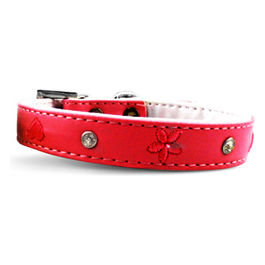 Collare per cani in similpelle con strass e ricami S - 1,5 cm|Circonferenza 20-25 cm Rosso