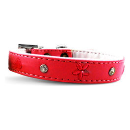 Collare per cani in similpelle con strass e ricami L - 1,5 cm|Circonferenza 30-35 cm Rosso