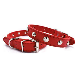 Collare per cani in similpelle con piccole borchie XS - 1,6 cm|Circonferenza 30-35 cm Rosso