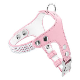 Pettorina per cani in similpelle con strass XS - Circonferenza 33-40 cm Rosa