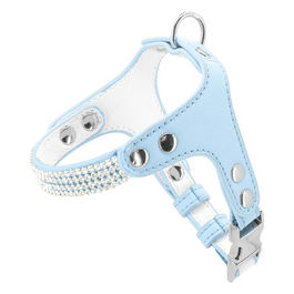 Pettorina per cani in similpelle con strass M - Circonferenza 42-50 cm Azzurro