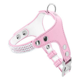 Pettorina per cani in similpelle con strass M - Circonferenza 42-50 cm Rosa