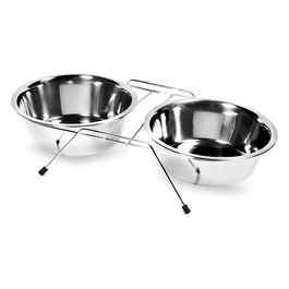 Supporto in metallo con due ciotole  13 cm Grigio