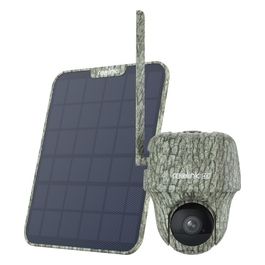 Go Ranger 4K Telecamera 4G Sim da Esterno Senza Fili con Batteria, 360° PTZ Fototrappola Infrarossi Invisibili, Audio a 2 Vie, Riconoscimento degli Animali, Accesso Remoto, Go Ranger PT+Pannello Solare