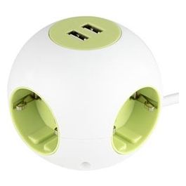 Presa Multipla a 4 + 2 Prese con Usb Bianco/Verde