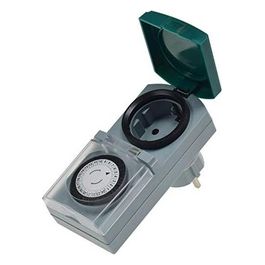 Presa con Orologio Meccanico Tag IP44 Grigio/Verde