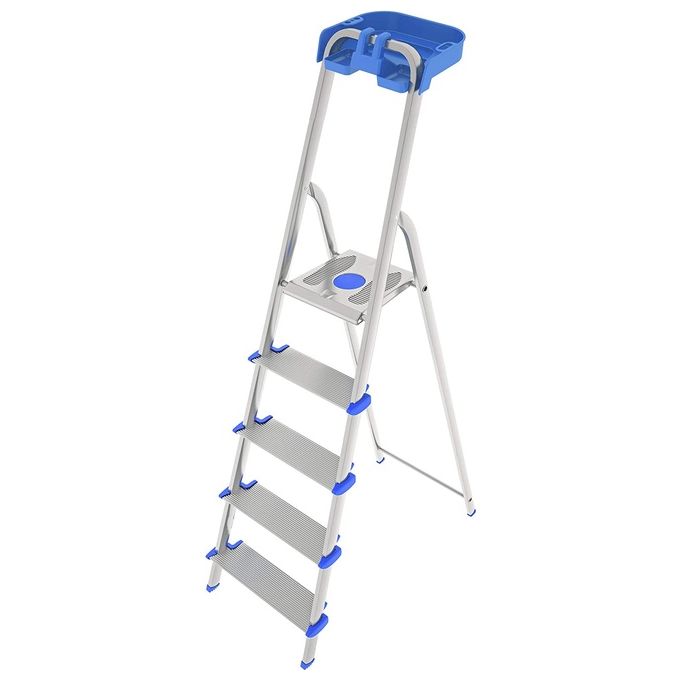 [RICONDIZIONATO] Colombo Scala ATLANTICA 5 gradini in alluminio con gradino extra large piedini antiscivolo e vaschetta portautensili ribaltabile EN131 MADE IN ITALY