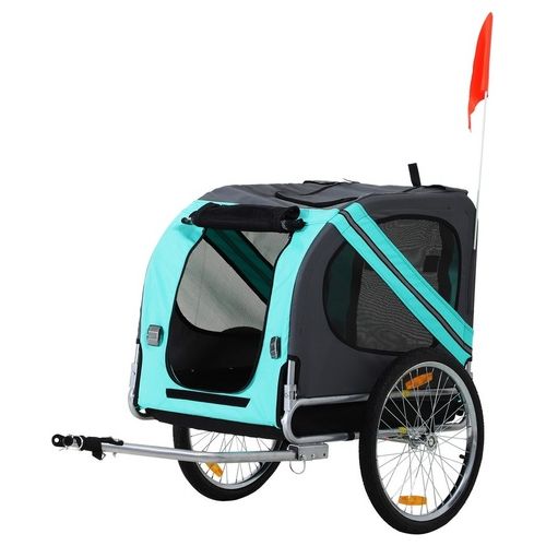 Rimorchio da bicicletta impermeabile per animali domestici con ruota 50 cm azzurro grigio 