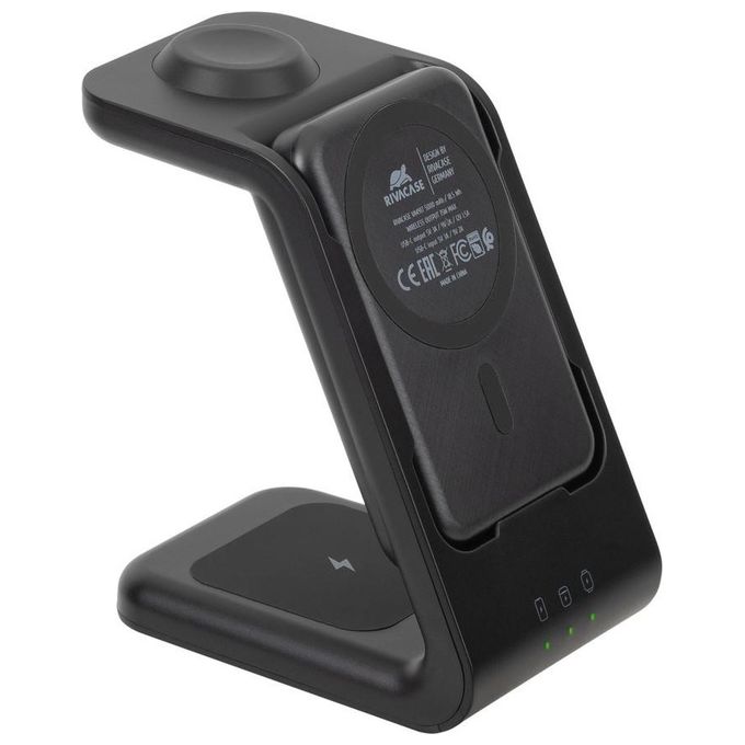 Rivacase VA4917 Caricabatterie Wireless Qi 15W con Batteria Esterna con Funzione di Ricarica Rapida Qc-Pd 5000 Mah