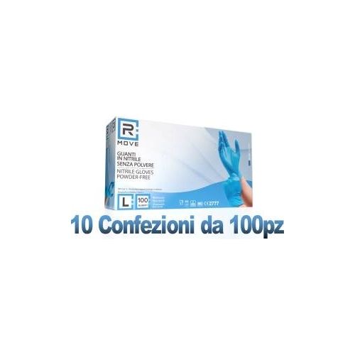 Rmove 10 Confezioni da 100 Pezzi Taglia L in Nitrile Blu Uso Medico Senza Polvere