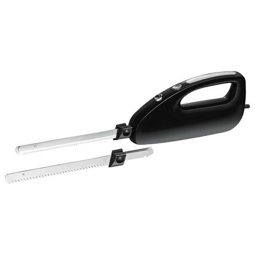 EM 150 sw – Coltello elettrico 120 W, lame in acciaio inox fine e grossa, multiuso (carne, pane, surgelati), doppio pulsante di sicurezza + protezione dita, impugnatura ergonomica antiscivolo, funzione espulsione automatica lame, componenti 