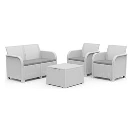 ROSALIE LOUNGE SET CON CUSCINI - POLTRONE 65X63X74H DIVANO 113X65X74H TAVOLINO CONTENITORE 55,5X55,5X42H - FLAT WICKER 7 MM - BIANCO