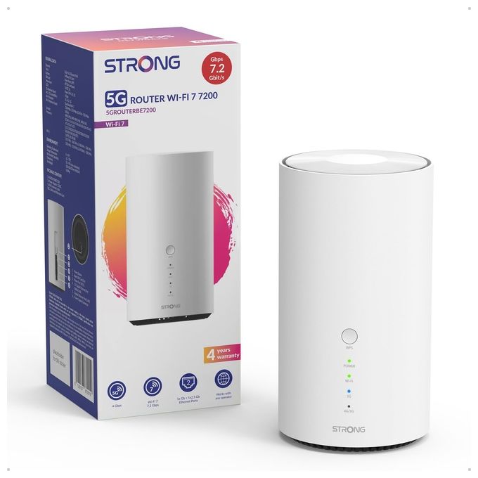 Strong 5GROUTERBE7200 Router Wi-Fi 7 7200 Mbps 2 Porte (Bianco)