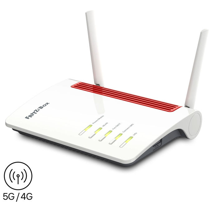 Fritz! 20003181 FRITZ!Box 6850 5G v2 Edition International Router wireless Wi-Fi 5 Dual Band 2,4 GHz 5 GHz 4 porte Gigabit Ethernet SIM interna per 3G 4G 5G mesh compatibile colore Bianco