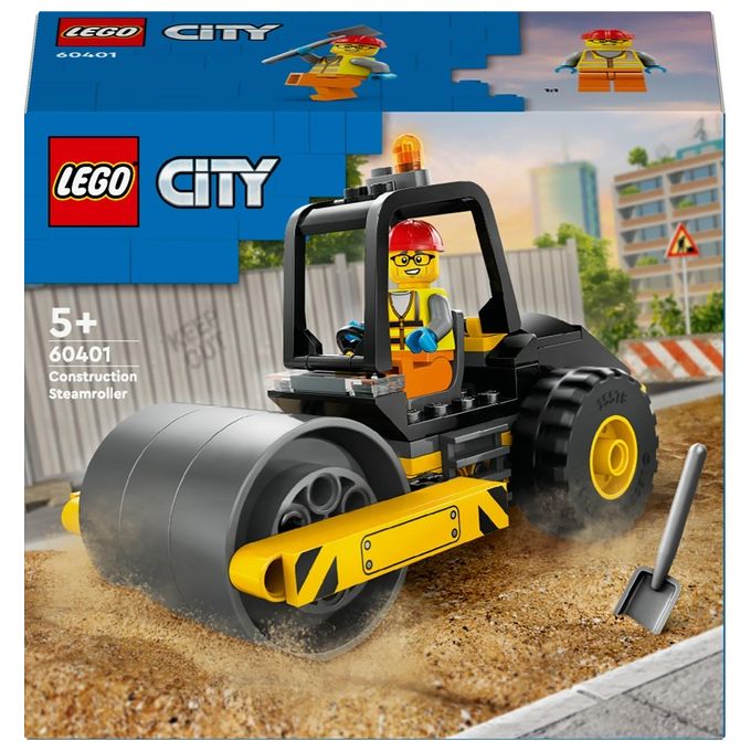 Image of LEGO City 60401 Rullo Compressore, Set di Costruzioni Giocattolo per Bambini di 5+ Anni, Veicolo da Cantiere con Operaio Edile