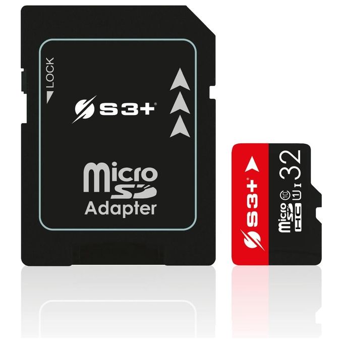 S3+ microSDHC UHS-I Classe-10 32GB con adattatore SD
