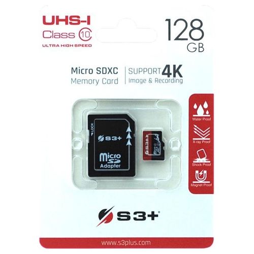 S3 Plus S3SDC10U1/128GB-R MicroSDXC 128Gb UHS-I U1 Class 10 con Adatattatore