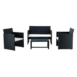 Salotto Valencia Black (2 Poltrone 1 Divano 1 Tavolo) Polyrattan - Colore Nero Cuscini Colore Bianco