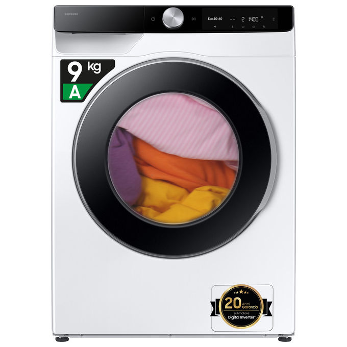 Samsung WW90DG6G94LKU3 Serie 6100D Lavatrice Frontale 9 Kg 1400 rpm Classe A AI Wash EcoDosatore Wi-Fi (85x60x48 cm) colore Bianco