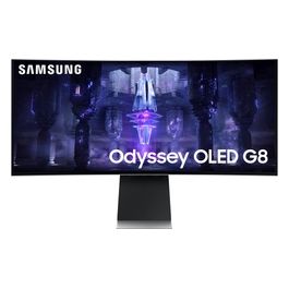 Samsung Monitor Gaming Odyssey OLED G8 (S34BG850), Curvo (1800R), 34'', 3440x1440 (WQHD), 21:9, HDR10+, OLED, 175 Hz, 0,1 ms, Freesync Premium, Micro HDMI, USB-C, Mini-DP, WiFi, Bluetooth, Casse, HAS