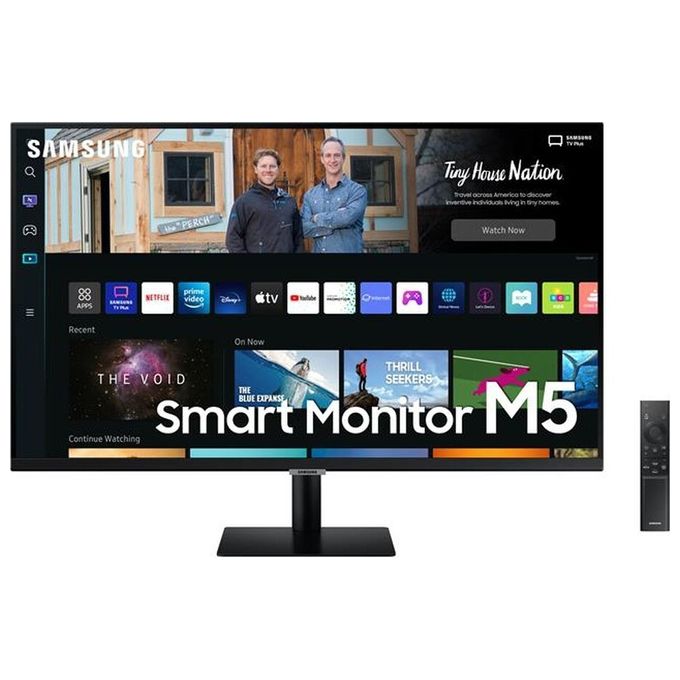 Samsung Smart Monitor M5 (S27BM500), Flat 27'', 1920x1080, Full HD, Piattaforma Smart TV (Amazon Video, Netflix), Airplay, Mirroring, Office 365, Wireless Dex, Casse Integrate, IoT Hub, WiFi, HDMI