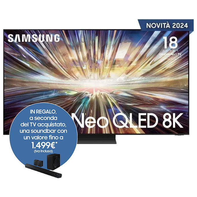 Samsung Neo QLED 8k QE65QN800DTXZT 65 pollici Smart Tv processore NQ8 AI GEN2 8K AI UPSCALING MOTION XCELERATOR 165HZ GAMING HUB DOLBY ATMOS OTS+