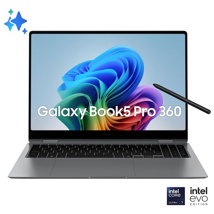 Samsung NP960QHA KG1IT Galaxy Book5 Pro 360 Notebook 16'' Intel Core Ultra 7 256V Display Touch screen WQXGA RAM 16 GB SSD 512 GB Wi-Fi 7 Windows 11 Home Grigio