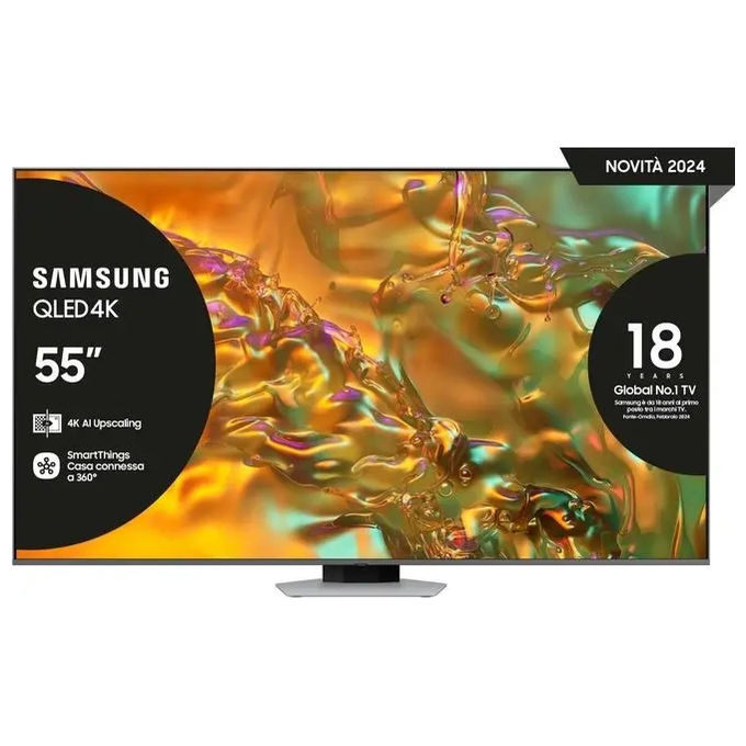 Image of Samsung Q80D TV QLED televisore 4K 55 pollici QE55Q80DATXZT Smart TV Wi-Fi Eclipse argento 2024 Processore NQ4 AI GEN2 4K AI Upscaling Simple Chamfer Design Dolby Atmos