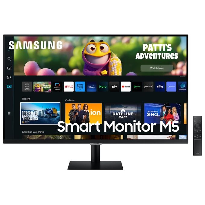 Samsung Smart Monitor M5 LS27CM500EUXEN 27'' Full HD Flat, Piattaforma Smart TV (Amazon Video, Netflix), Airplay, Mirroring, Office 365, Wireless Dex, Gaming Hub, Altoparlanti Integrati, 2x HDMI