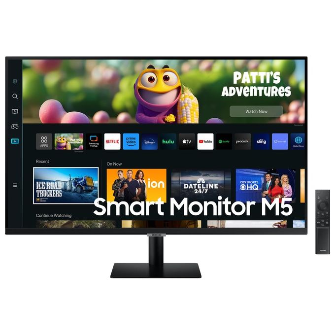 Samsung Smart Monitor M5 LS27CM500EUXEN 27'' Full HD Flat, Piattaforma Smart TV (Amazon Video, Netflix), Airplay, Mirroring, Office 365, Wireless Dex, Gaming Hub, Altoparlanti Integrati, 2x HDMI