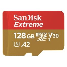 SanDisk Extreme 128 Gb microSDXC + adattatore SD fino a 190 MB/s, UHS-I, Classe 10, U3, V30