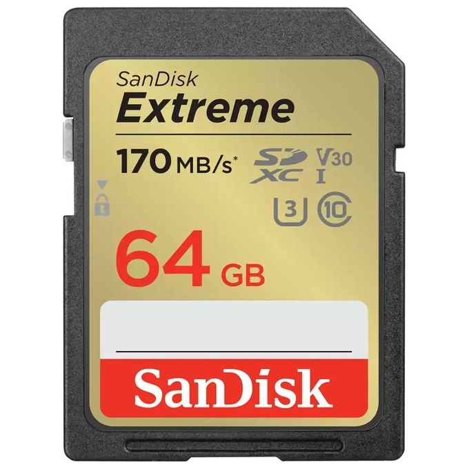SanDisk Extreme 64 GB SDXC fino a 170 MB/s, UHS-I, Classe 10, U3, V30
