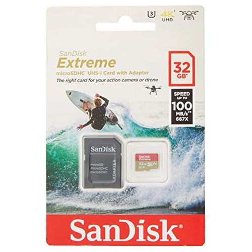 SanDisk Extreme 32 GB microSDHC Memory Card Performance up to 100 MB/s, Class 10, U3, V30