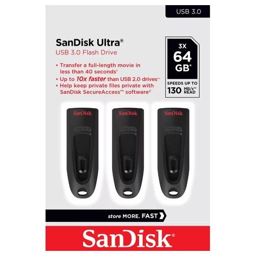 SanDisk Ultra Chiavetta USB 64Gb USB 3.0 Pacchetto di 3