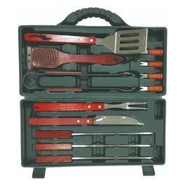 Set per Barbecue 12 Pezzi Acciaio Inox e Legno in Valigetta