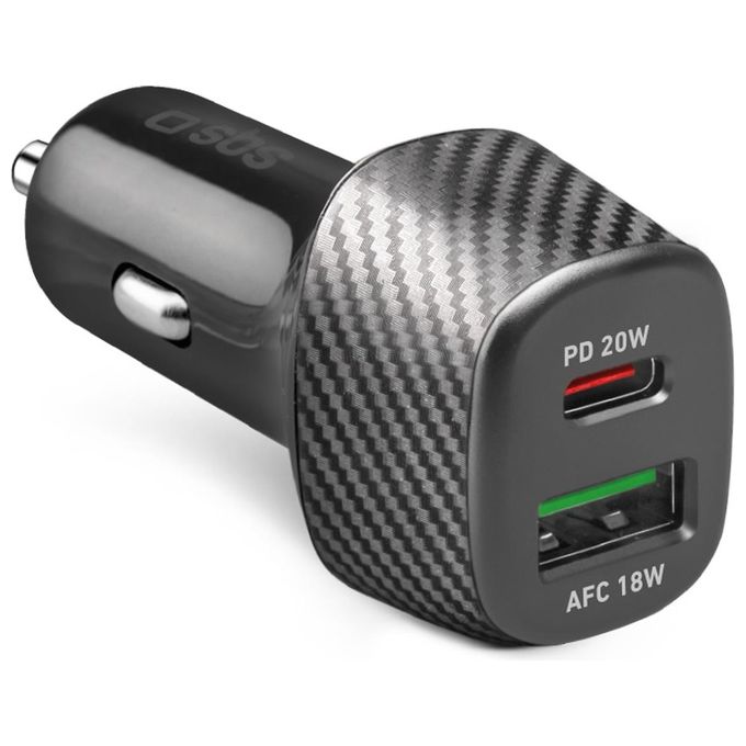 Sbs Car Charger PD 20W Finitura Carbon 1 Usb-C 20W e 1 Usb 18W