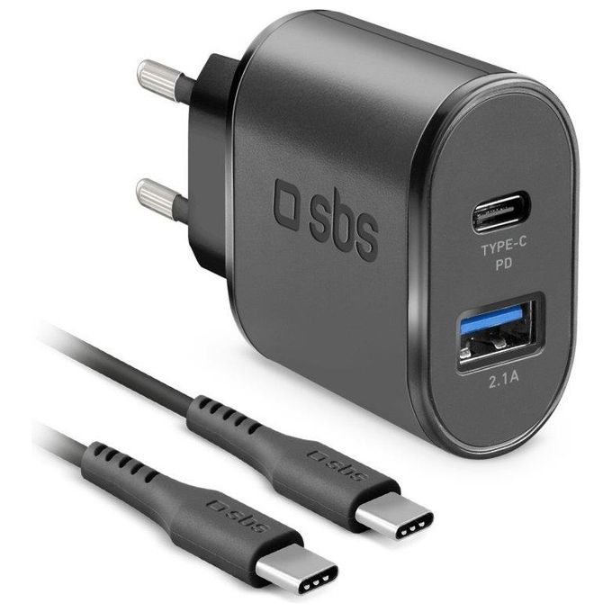 Sbs Caricabatterie PD 18W con Cavo Usb-C-Usb-C