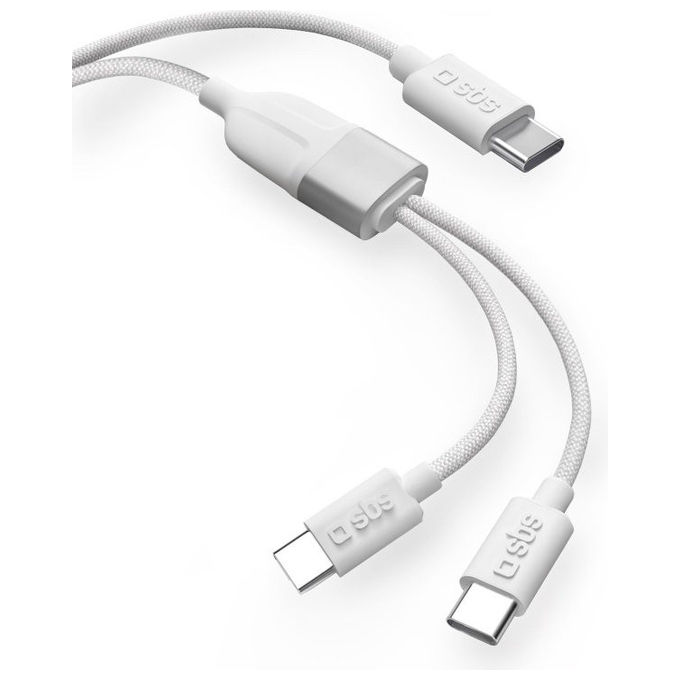 SBS, Cavo USB C, 1.5 m, Bianco, Splitter USB Type-C con doppia uscita USB-C 60W