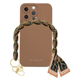 cover iPhone 14 Pro Max marrone con catenella foulard rimovibile portachiavi