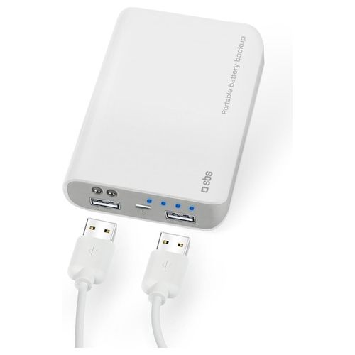 Sbs TTBB70002UW Accumulatore Energia Portatile 7000 Mah per Smartphone/Tablet 2 Uscite USB Cavo Micro USB Bianco