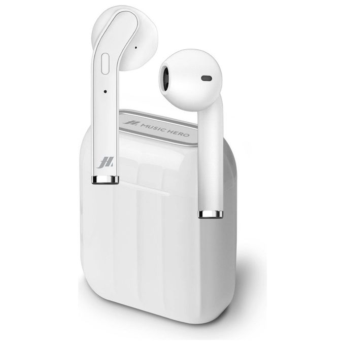 Sbs Twin TWS True Auricolari Wireless Stereo con Microfono e Tasto Risposta/Fine Chiamata Custodia di Ricarica da 300mAh Bianco