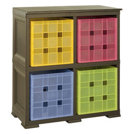 SCAFFALE CON 4 CONTENITORI CUBO colore WENGE