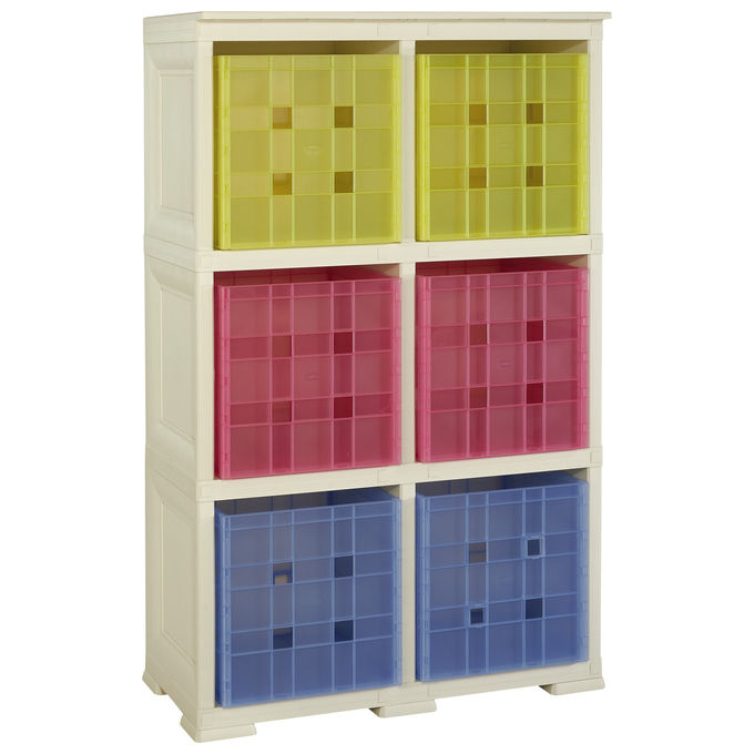 SCAFFALE CON 6 CONTENITORI CUBO colore ANGORA 