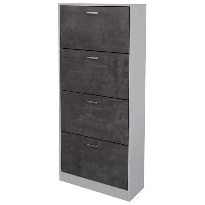 Scarpiera con 4 Ante in Legno Truciolato 63x24cm/H155cm Cemento/Bianco