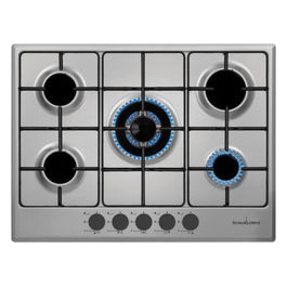 SSPC705XF Piano Cottura a Gas 5 Zone 1 Doppia Corona centrale Griglie smaltate 70 cm Inox