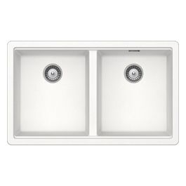 BYKN200A01 Brooklyn N200 Lavello 2 Vasche Sopratop Cristalite con Bordo Funzionale per Accessori 756x456mm Bianco Assoluto
