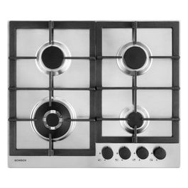 STR64THIX Piano Cottura 4 Fuochi Gas Professional PC60 con Manopole Nere Opache Soft Touch Griglie in Ghisa Valvole di Sicurezza Inox 585x500 mm