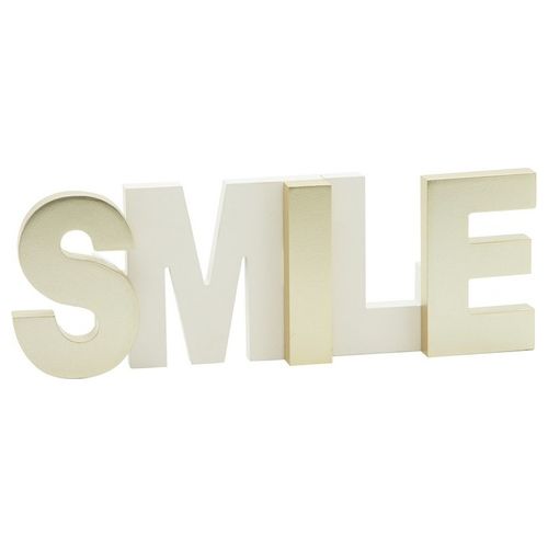 Scritta Decorativa Smile in Mdf 32X11 cm Bianco e Oro