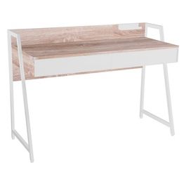 Scrivania Alix con Piano in Truciolare Naturale e Gambe in Metallo Bianco 124x50cm/H88cm