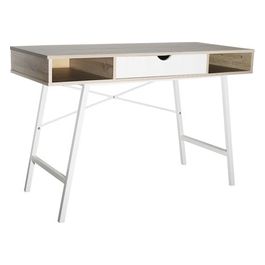 Scrivania Gisele con Piano in Mdf Naturale e Gambe e Cassetto Bianco 120x48cm/H76cm